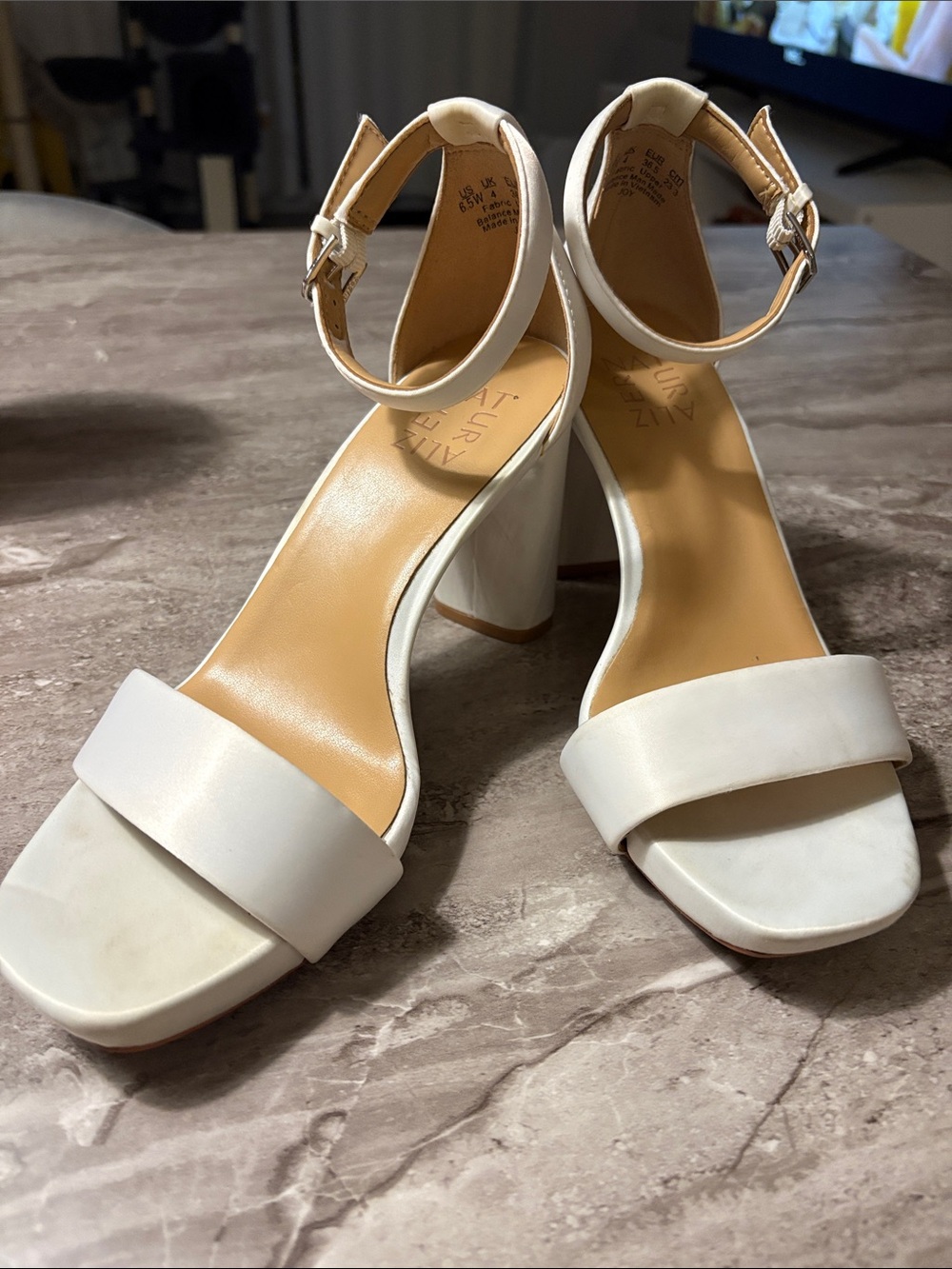 Naturalizer White Ankle-Strap Block Heels